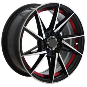 14" & 17" Machined face matte black with red line alloy wheels for Toyota Corolla, Toyota Camry, Hyundai Accent, Nissan Tiida and Mazda cars