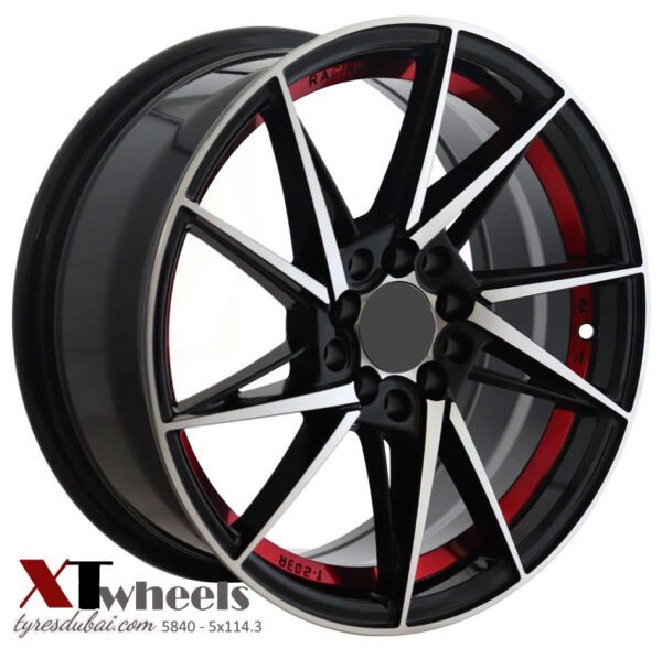 14" & 17" Machined face matte black with red line alloy wheels for Toyota Corolla, Toyota Camry, Hyundai Accent, Nissan Tiida and Mazda cars