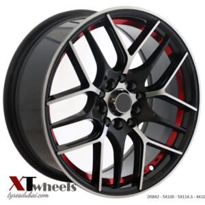 15" & 16" machined face matte black with red line alloy wheels for Toyota Corolla, Toyota Camry, Hyundai Accent, KIA and Mazda vehicles