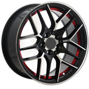 15" & 16" machined face matte black with red line alloy wheels for Toyota Corolla, Toyota Camry, Hyundai Accent, KIA and Mazda vehicles