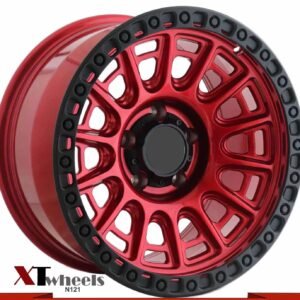 17" red with matte black lip alloy wheels for Jeep Wrangler and Jeep Cherokee