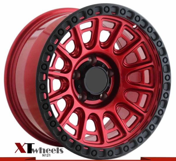 17" red with matte black lip alloy wheels for Jeep Wrangler and Jeep Cherokee