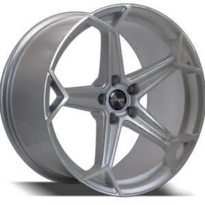 Ford Mustang, Dodge Charger, or Challenger 20-inch flow forged wheels in a machined silver finish