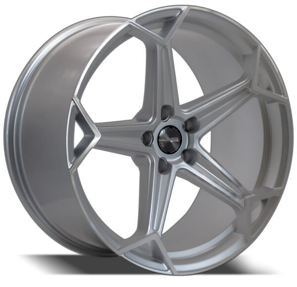 Ford Mustang, Dodge Charger, or Challenger 20-inch flow forged wheels in a machined silver finish